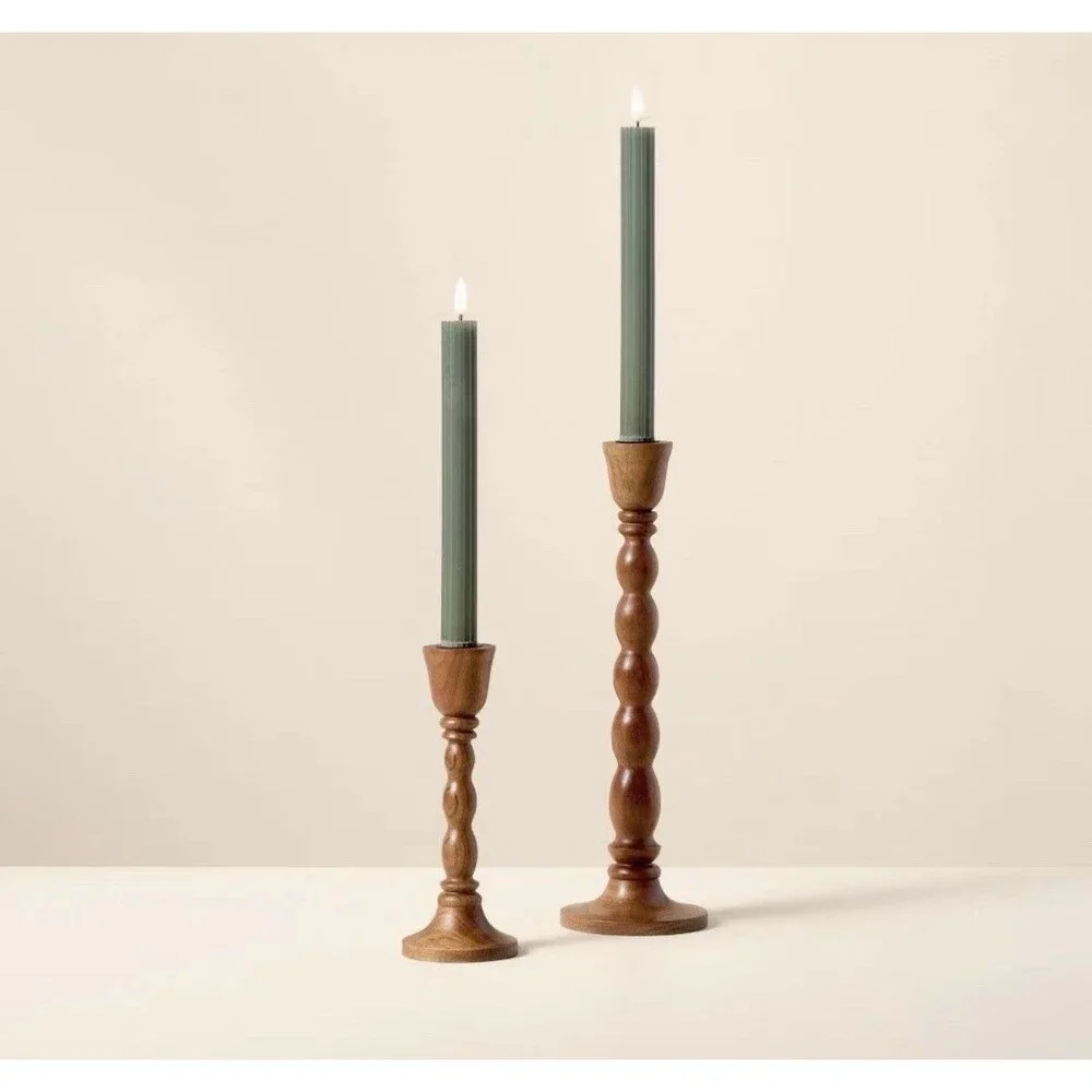 RARE 6pk Ribbed Flameless LED Taper Candles Green - Hearth & Hand with Magnolia